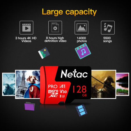 Карта памяти SDXC-micro 128GB Netac P500 Extreme PRO, класс 10, SD-адаптер