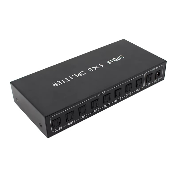 Цифровой аудио разветвитель - сплиттер 1x8 оптический (Toslink/SPDIF), активный, черный