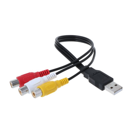 Кабель - переходник USB2.0 - 3x RCA (AV), 0,3 метра, черный