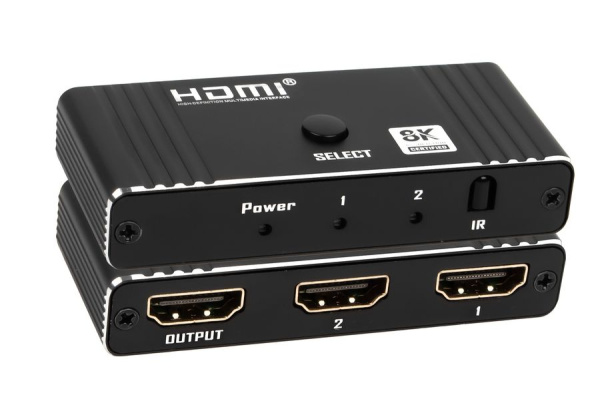 Адаптер - переключатель - свитч 2×1 HDMI 2.1 UltraHD 8K 60Гц, HDCP 2.3, пульт ДУ, Bi-direction, черный