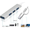 Адаптер - хаб USB3.0 Type-A/USB3.1 Type-C на USB3.0 - 3x USB2.0, серебро