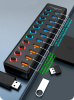 Хаб - концентратор USB3.0 11 портов mod. 611-10/1, до 5 Гбит/с, активный 12V с кнопками, быстрая зарядка, ABS-пластик