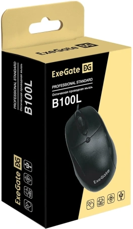 Мышь проводная оптическая ExeGate Professional Standard B100L, 1000dpi, 3D, 3 кн. 1кол, 2м, черный