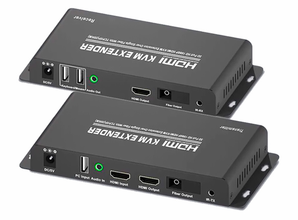 KVM-удлинитель HDMI USB по оптическому кабелю SC до 20км, комплект, черный