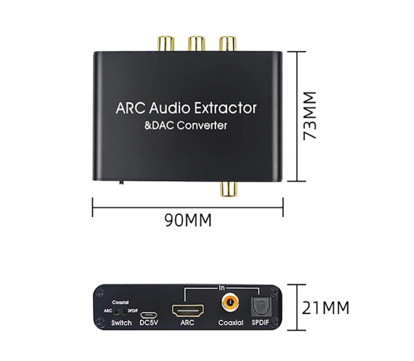 Адаптер - переходник HDMI (ARC) PRO - оптика (Toslink/SPDIF), RCA, jack 3.5mm (AUX), черный