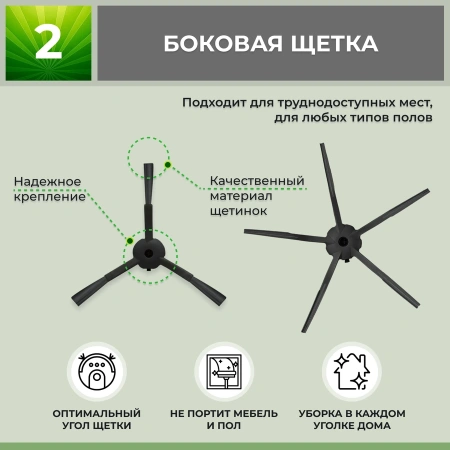 Набор аксессуаров Mini 1 для робота-пылесоса Roborock T60, черные боковые щетки