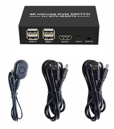 Адаптер - 2-х портовый KVM-переключатель HDMI 4K USB2.0/USB-C, черный