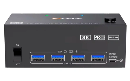 KVM-переключатель 2х3 HDMI/DisplayPort 8K USB3.0, для трех мониторов, черный