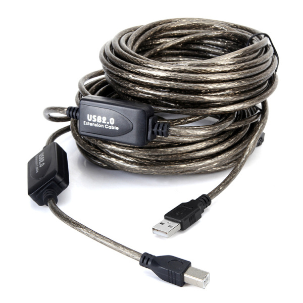 Кабель USB2.0 - USB-B, папа-папа, с усилителем, 30 метров, черный