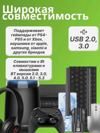 Адаптер USB Bluetooth v5.4 BT11, 2 антенны
