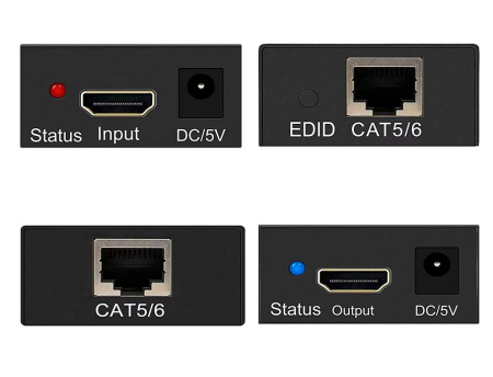 Удлинитель сигнала HDMI по витой паре RJ45 (LAN) до 100 метров, активный, UltraHD 4K, комплект, черный