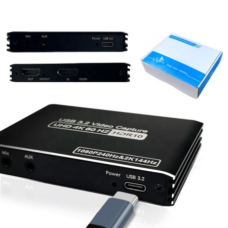 Профессиональная (игровая, стриминговая) карта видеозахвата USB3.2 HDMI запись до 4K 60Гц / 2K 144Гц / 1080p 240Гц, черный