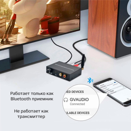 Адаптер - аудио-преобразователь оптика (Toslink/SPDIF) - Bluetooth на jack 3.5mm (AUX), RCA, черный