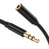 Кабель jack 3.5mm (AUX), папа-мама, 0,5 метра, ткань, черный