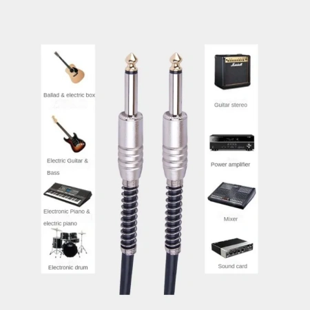 Кабель jack 6.35mm (AUX) PRO, папа-папа, 5 метров, черный