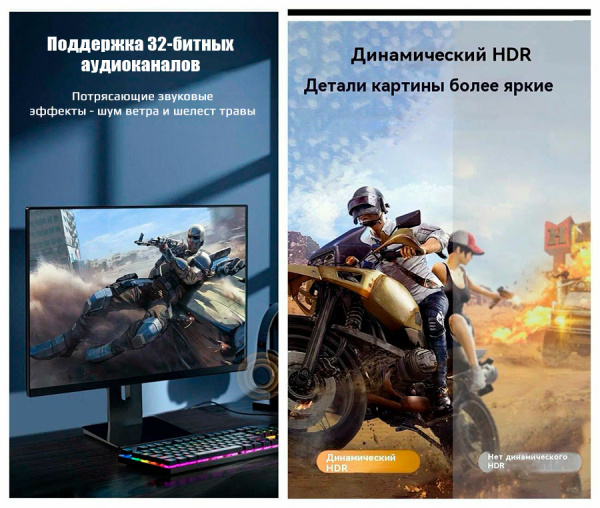 Кабель DisplayPort v1.4 (DP1.4) -8K 60Гц / 4K 144Гц / 2K 165Гц, поддержка HDR, 32.4 Гбит/с, 2 метра