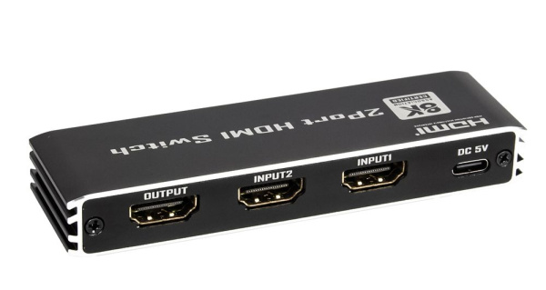 Адаптер - переключатель - свитч 2×1 HDMI 2.1 UltraHD 8K 60Гц, HDCP 2.3, пульт ДУ, активный, черный