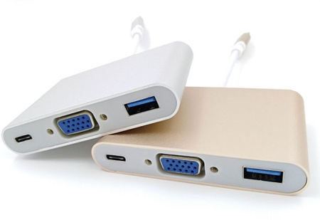 Адаптер - переходник - хаб USB3.1 Type-C на VGA - USB3.1 Type-C - USB3.0, серебро