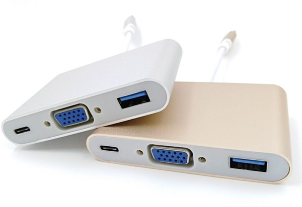 Адаптер - переходник - хаб USB3.1 Type-C на VGA - USB3.1 Type-C - USB3.0, серебро