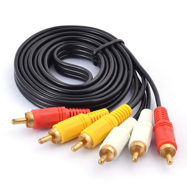 Кабель 3x RCA (AV) - 3x RCA (AV), папа-папа, 1,5 метра, черный