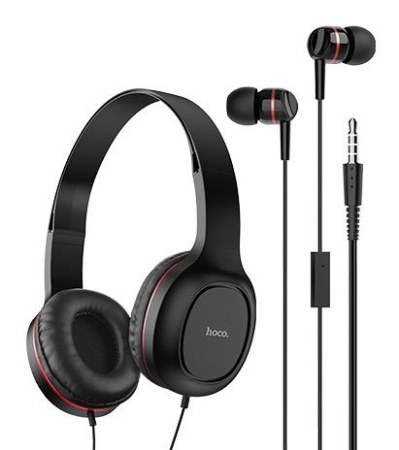 Наушники с микрофоном HOCO W24, полноразмерные, 1,2м, красный