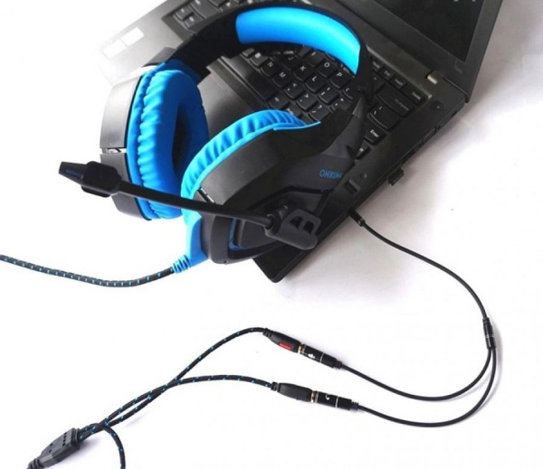 Кабель - разветвитель jack 3.5mm (AUX) на jack 3.5mm (AUX) - jack 3.5mm (MIC), папа-мама, 0,4 метра, черный