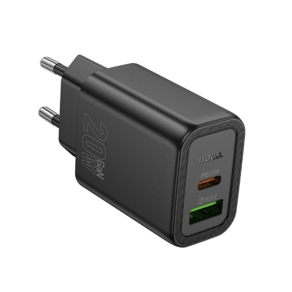 Зарядное устройство сетевое - блок питания HOCO N61, USB Type-C PD20W + USB QC3.0, черный