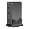 Настольное зарядное устройство - зарядная станция на 8 портов 600W USB-C / USB mod. 1006P200WB, быстрая зарядка, пластик, черный