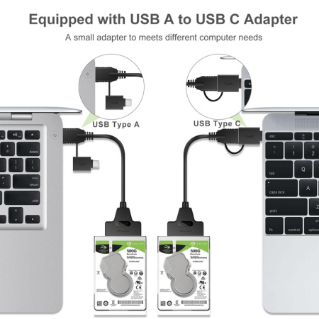 Адаптер - переходник - кабель SATA - USB3.0 - USB3.1 Type-C для жесткого диска SSD/HDD 2.5″, черный
