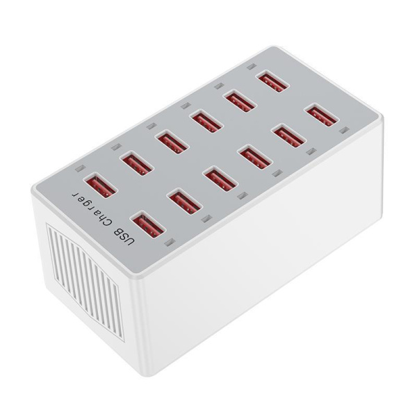 Зарядная станция на 12 USB портов mod. 1012P, 5V1-2.4A, ABS-пластик, белый