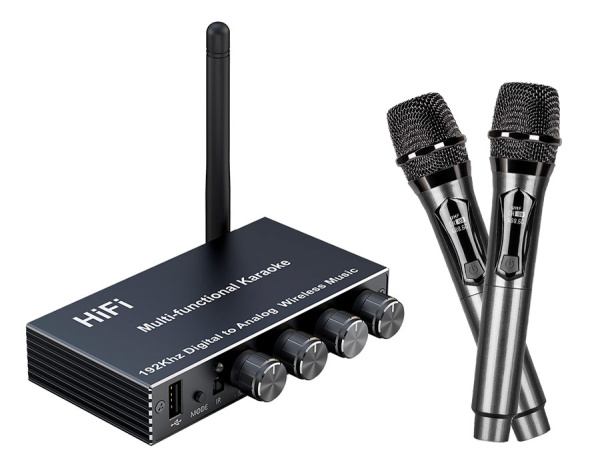 Караоке-система Аудио адаптер Hi-Fi J200, беспроводной микрофон DM-682, комплект: 2 микрофона + приемник