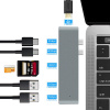 Адаптер - переходник - хаб 7in1 2x USB3.1 Type-C на HDMI - 2x USB3.0 - 2x USB3.1 Type-C - картридер TF/SD, серый