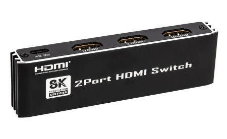 Адаптер - переключатель - свитч 2×1 HDMI 2.1 UltraHD 8K 60Гц, HDCP 2.3, пульт ДУ, активный, черный