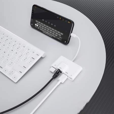 Адаптер - переходник Lightning на HDMI 1080p - LAN (RJ45 до 1000Мбит/с) - USB3.0 - Lightning (уценка)