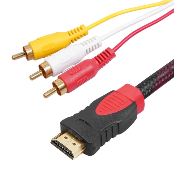 Кабель - переходник HDMI - 3x RCA (AV белый-красный-желтый), 1,5 метра, в оплетке