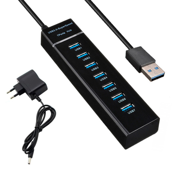 Хаб - концентратор USB3.0 - 7х USB3.0, вертикальный, с LED-индикатором, черный