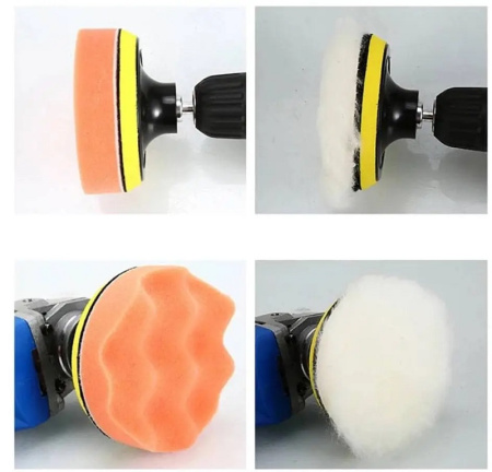 Полировальный круг на липучке - насадка для полировки фар и кузова автомобиля, губка для авто, набор 4 штуки, 15см, резьба M14