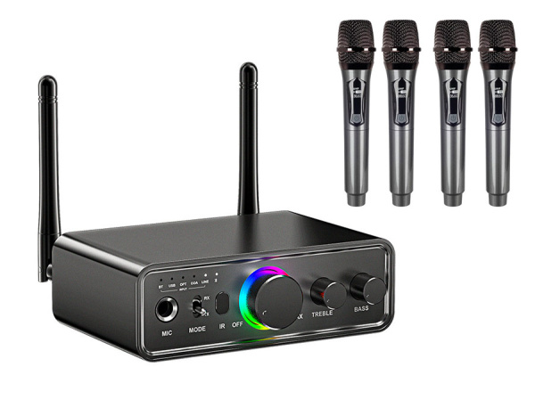Караоке-система Аудио адаптер Hi-Fi M18, беспроводной микрофон DM-684, комплект: 4 микрофона + приемник