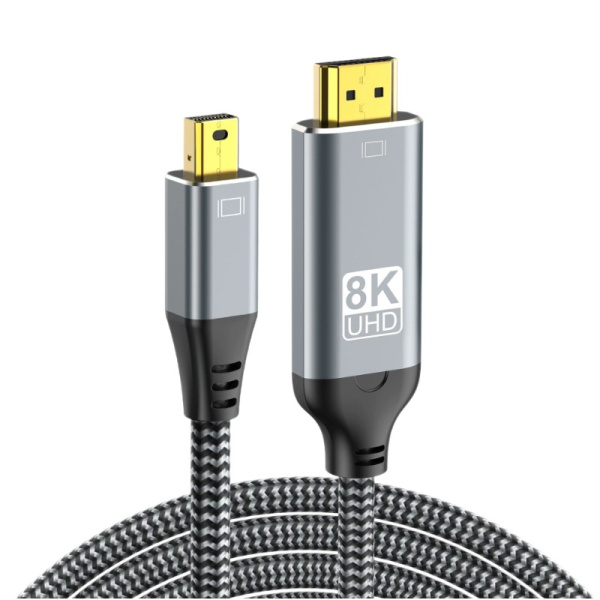Кабель Mini DisplayPort v1.4 (mDP1.4) – HDMI v2.1 – 8K 60Гц / 4K 144Гц / 2K 240Гц, HDR, 32.4 Гбит/с, 12 бит, алюминий, оплетка, двойное экранирование, 1 метр