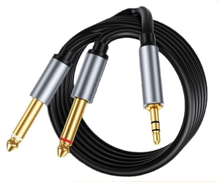 Кабель jack 3.5mm (AUX) - 2х jack 6.35mm моно PRO для микшера, 1 метр, черный
