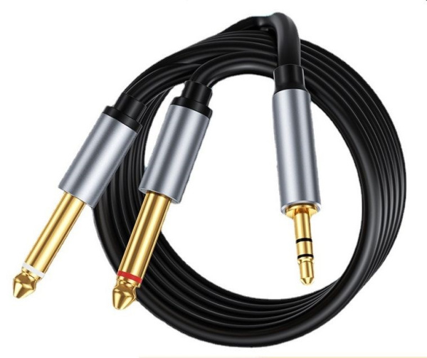 Кабель jack 3.5mm (AUX) - 2х jack 6.35mm моно PRO для микшера, 1 метр, черный