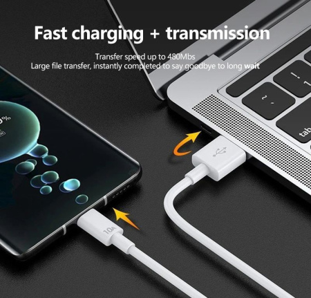 Зарядный USB дата-кабель Type-C для сверхбыстрой зарядки, 10A, 1 метр, белый