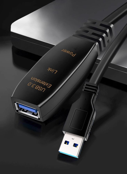 Кабель с усилителем-репитером USB3.0, папа-мама, 15 метров, черный