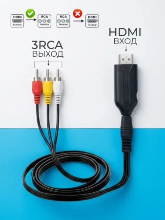 Кабель - переходник HDMI на RCA (AV) ver.03, черный