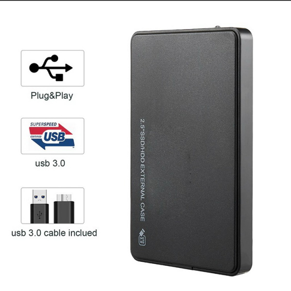 Внешний корпус - бокс SATA - MiniUSB - USB3.0 для жесткого диска SSD/HDD 2.5”, черный
