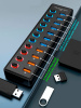 Хаб - концентратор USB3.0 11 портов mod. 611-7/4, до 5 Гбит/с, активный 12V3A с кнопками, быстрая зарядка, ABS-пластик