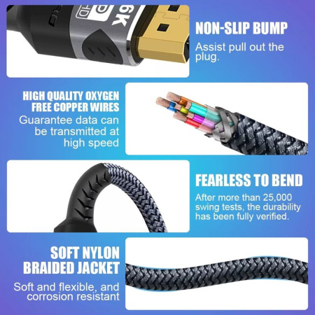 Кабель DisplayPort - DisplayPort v2.1 16K30Hz / 8K60Hz / 4K240Hz, 80Gps, 12 бит, папа-папа, 1 метр, черный