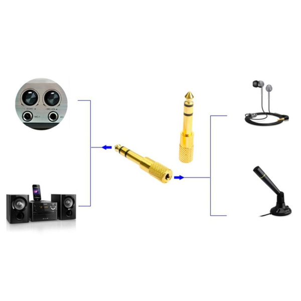 Адаптер - переходник jack 6.5mm - jack 3.5mm (AUX), золото