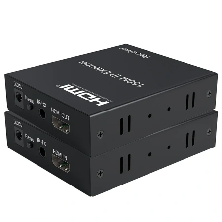 Удлинитель сигнала HDMI по витой паре RJ45 (LAN) до 150 метров, активный, FullHD 1080p, комплект, черный