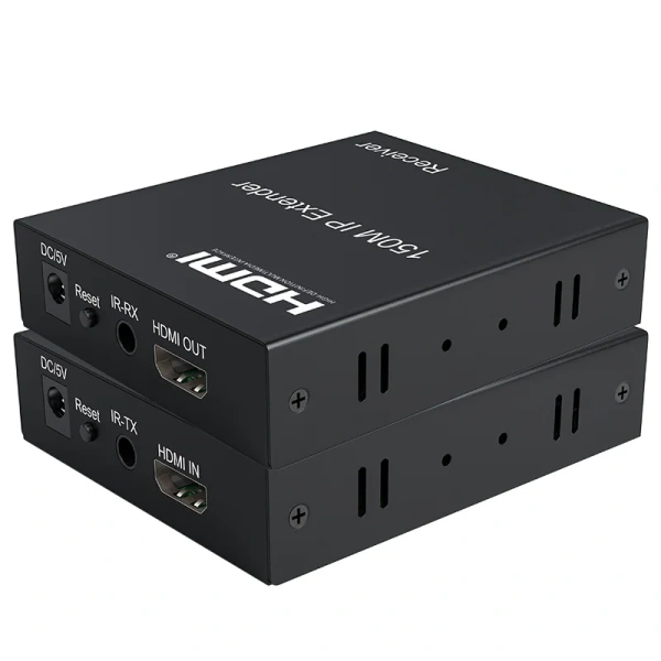 Удлинитель сигнала HDMI по витой паре RJ45 (LAN) до 150 метров, активный, FullHD 1080p, комплект, черный